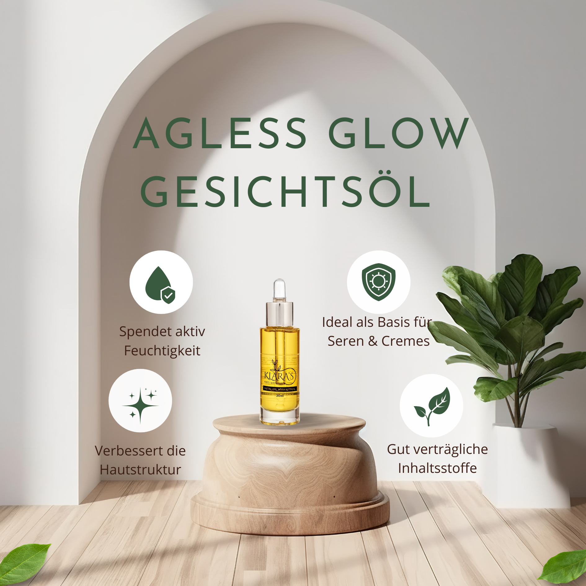 Klaras Agless Glow Gesichtsöl mit Retinol und Bakuchiol 30ml.