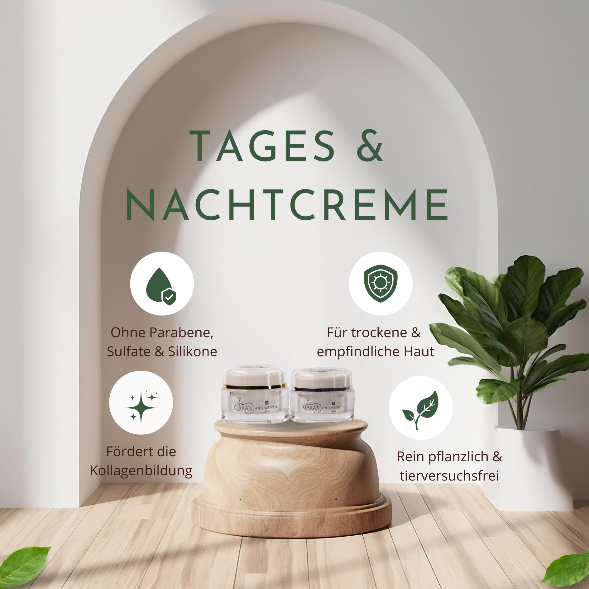 Klaras Veganes Anti-Falten Tages und Nachtcreme 2x30ml.